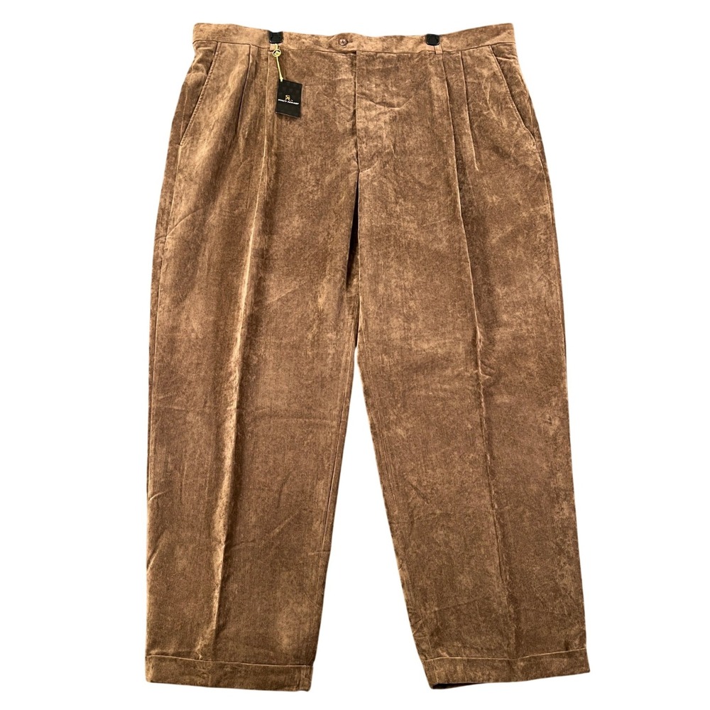 Stacy Adams Dress Pants Mens 52 Mocha Faux Suede Pleated Cuffed Formal Work